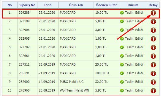 MaxiGame Sipariş Görüntüleme 2